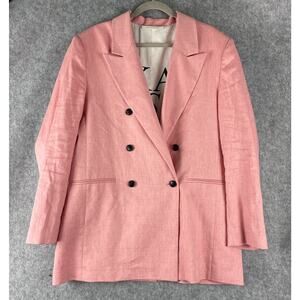 Zoe Karssen Mae Oversized Blazer Womens XL Pink Linen Blend Double Breasted